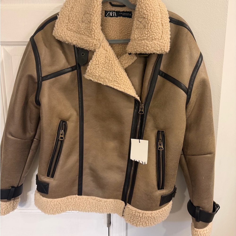 Zara Beige and Black bomber Jacket